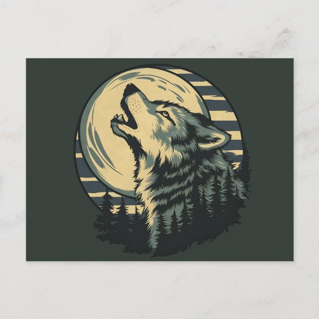 Teal Howling Wolf Moon Art Postcard (Front)