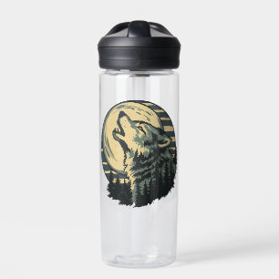 Teal Howling Wolf Moon Art Water Bottle
