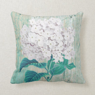 Teal hydrangea throw pillow