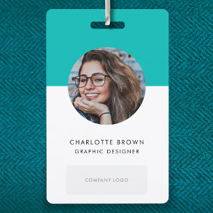 Teal ID Card   Modern Corporate Photo Name Logo QR Badge