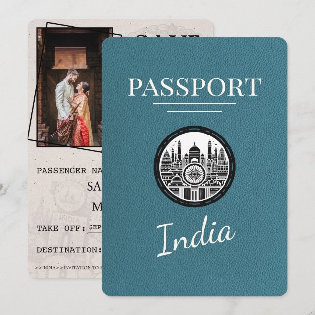 Teal India Passport Save The Date (Front/Back)