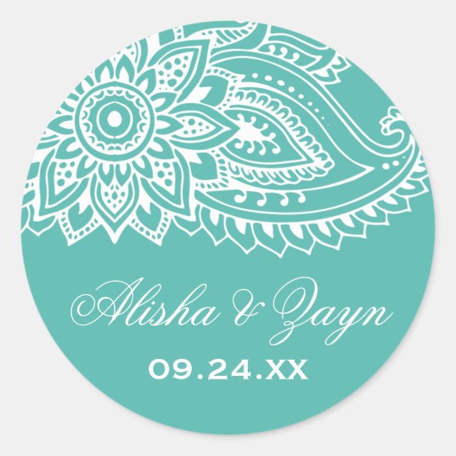 Teal Indian Paisley Wedding Envelope Seals (Front)