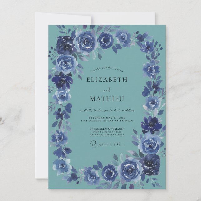 Teal Indigo Painted Wedding Invitation (Front)