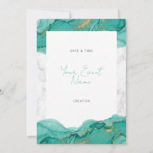 Teal Ink Gold Sparkle Marble Invitation