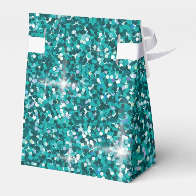 Teal iridescent glitter favor box (Back Side)