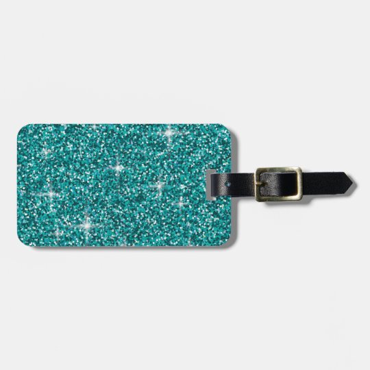 Teal iridescent glitter luggage tag