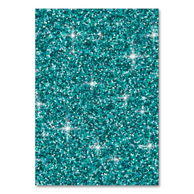 Teal iridescent glitter table number (Front)
