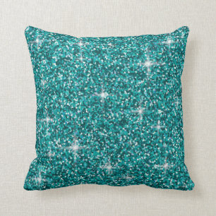 Teal iridescent glitter throw pillow