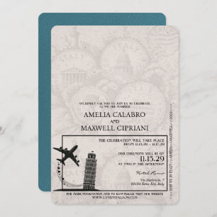 Teal Italy Passport Wedding Invitation
