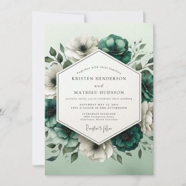 Teal Ivory Bloom Wedding Invitation (Front)