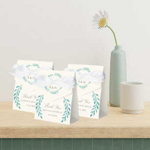 Teal Ivory Simple Modern Wreath Wedding Favor Box