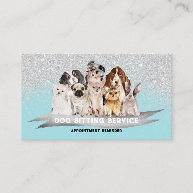 Teal Ivory Sparkle Dog Walker Appointment Business Card (Front)