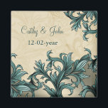 Teal ivory Vintage Flourish Wedding Magnet<br><div class="desc">Teal ivory Vintage Flourish Wedding Design</div>