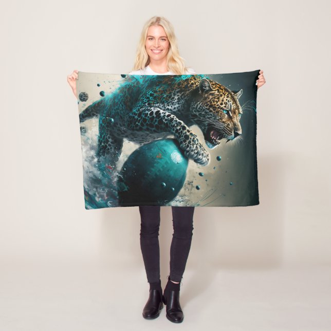 Teal jaguar and football fleece blanket (In Situ)