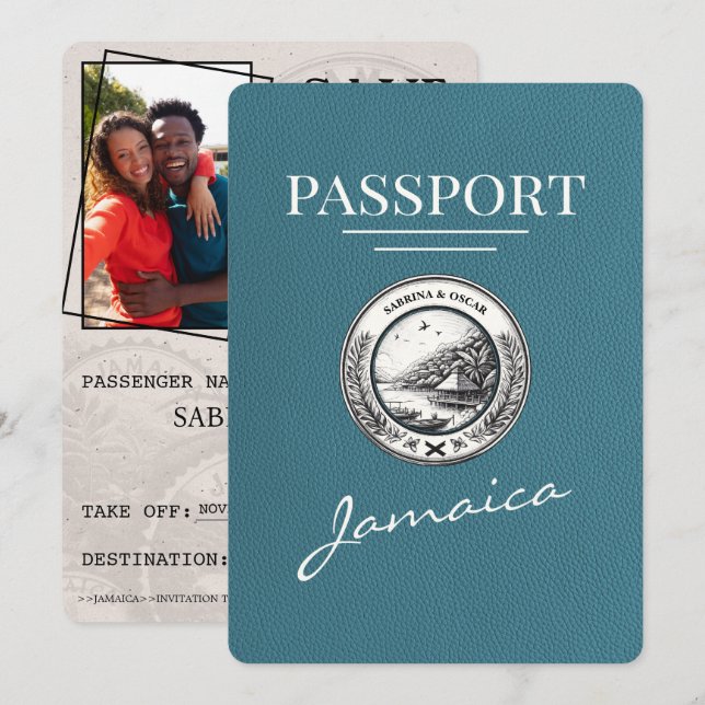 Teal Jamaica Passport Save The Date (Front/Back)