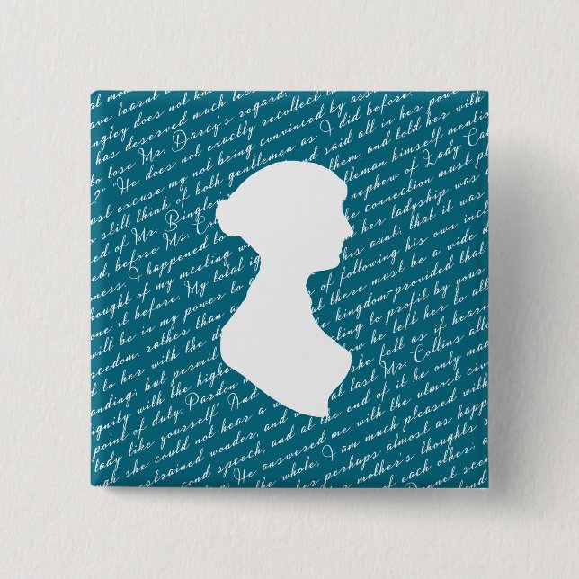 Teal Jane Austen Pride Prejudice Netherfield 2 Inch Square Button (Front)