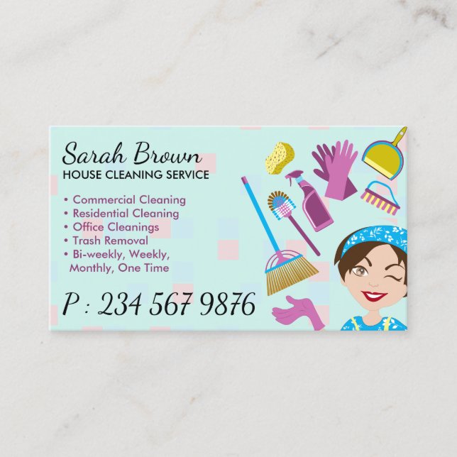 Teal Janitorial Gloved Apron Maid Business Card (Front)