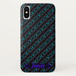 teal Jesus fish pattern iPhone X Case