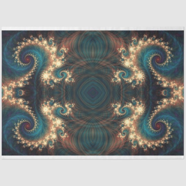 Teal Jewel Fractal Abstract 2 Decoupage Tissue Paper (Front)