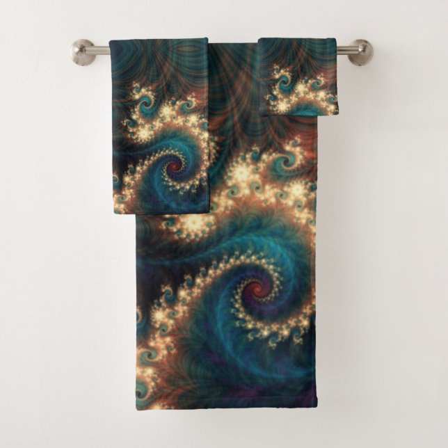 Teal Jewel Fractal Bath Towel Set (Insitu)