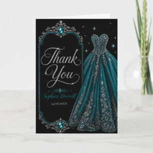 Teal Jewel Sweet 16 Thank You Card