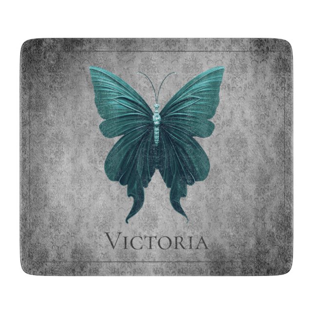 Teal Jewelled Butterfly Cutting Board (Front)