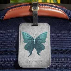 Teal Jewelled Butterfly Luggage Tag