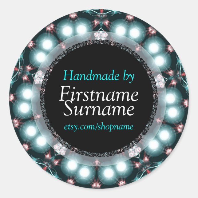 Teal Jewels Mandala Handmade Crafts Label Sticker (Front)