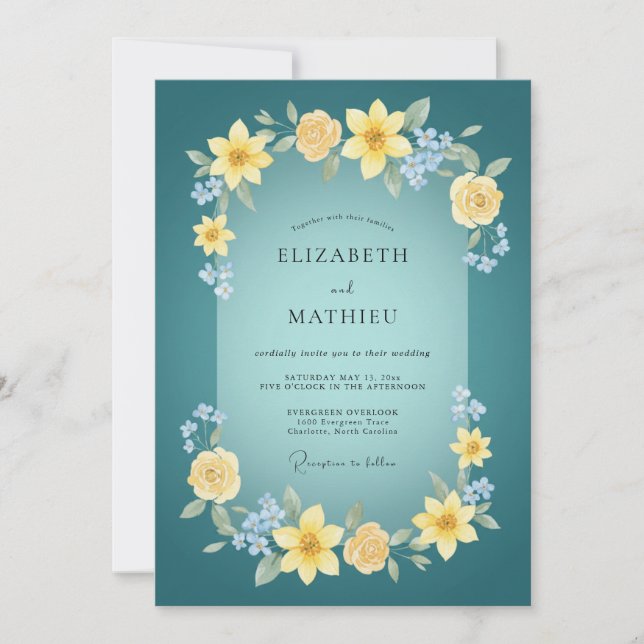 Teal Joyful Spring Wedding Invitation (Front)
