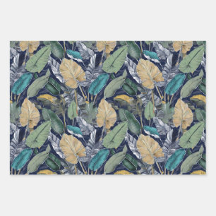 Teal Jungle Leaves Wrapping Paper