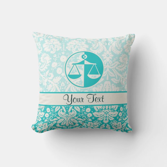 Teal Justice Scales Throw Pillow (Front)