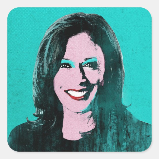 Teal Kamala Harris Pop Art Square Sticker (Front)