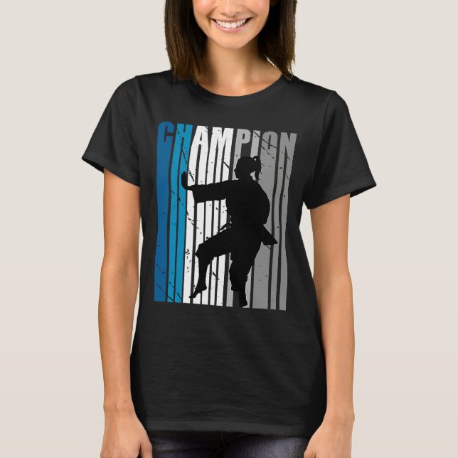 Teal Karate Champion Girls Birthday Competition Te T-Shirt (Front)