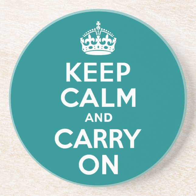 Teal Keep Calm and Carry On Coaster (Front)