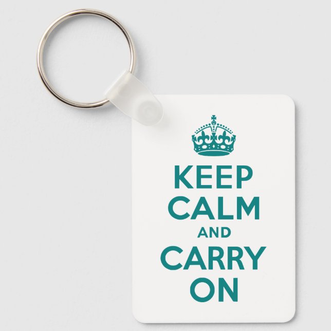 Teal Keep Calm and Carry On Keychain (Front)