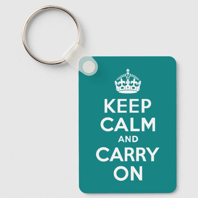 Teal Keep Calm and Carry On Keychain (Front)
