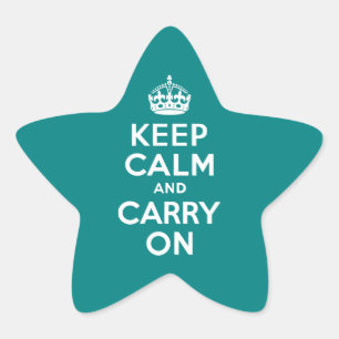 Teal Keep Calm and Carry On Star Sticker
