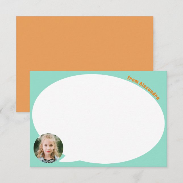 Teal Kid Photo and Speech Bubble Thank You Card (Front/Back)