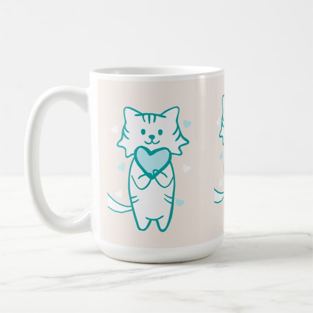 Teal Kitty Coffee Mug (Left)