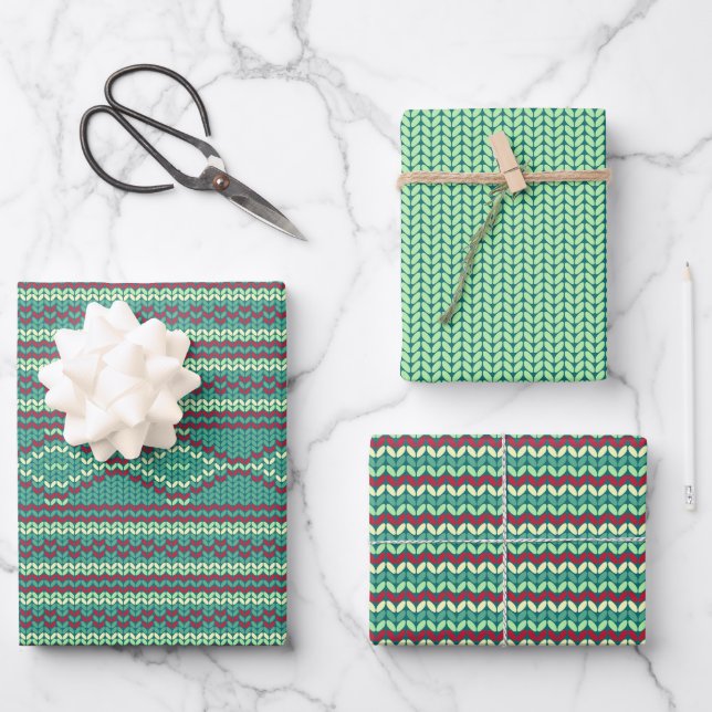 Teal Knit Look Wrapping Paper Set (Front)