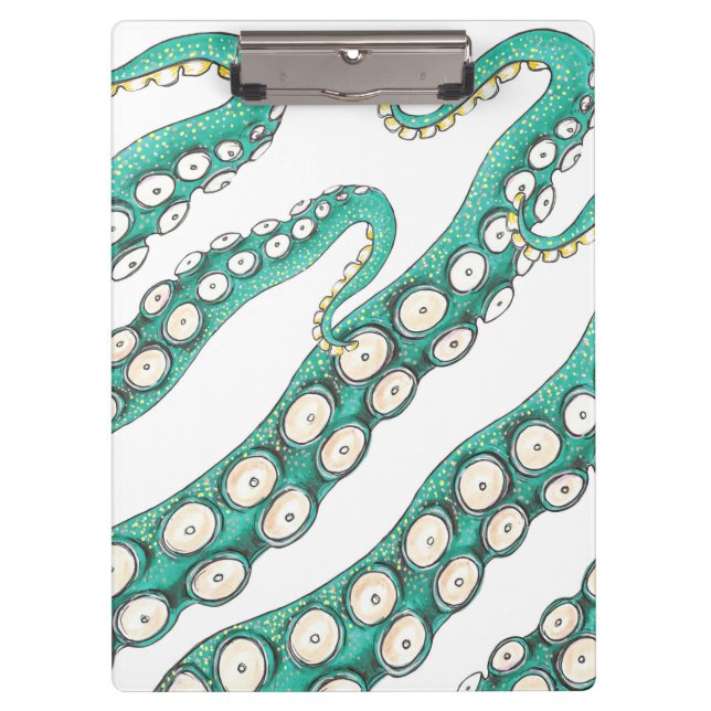 Teal Kraken Octopus Tentacles Ink Art Clipboard (Front)