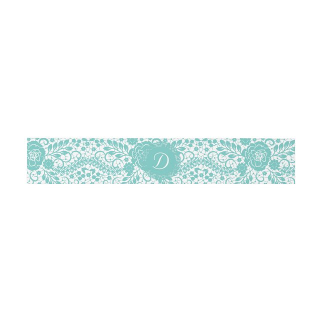 Teal Lace Belly Band with Monogram Invitation Belly Band (Flat)