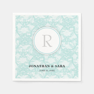 Teal Lace Monogram Wedding Napkin