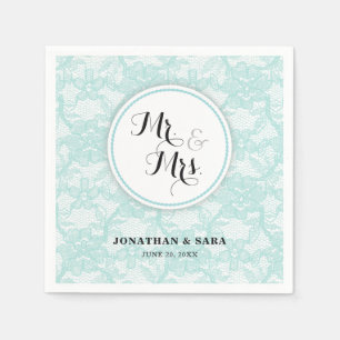 Teal Lace Mr. & Mrs. Personalized Wedding Napkin