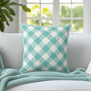Teal Large Scale Gingham Throw Pillow