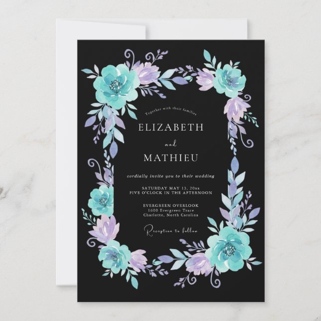 Teal Lavender Ethereal Flourish Wedding Invitation (Front)