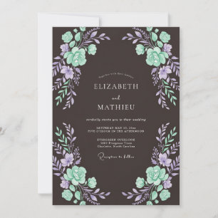 Teal Lavender Floral Romance Wedding Invitation