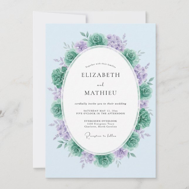 Teal Lavender Peaceful Spring Wedding Invitation (Front)