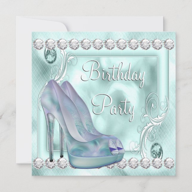 Teal Lavender Purple High Heel Shoe Birthday Party Invitation (Front)