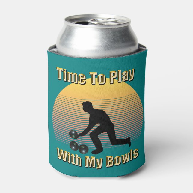 Teal Lawn Bowls Playtime, Can Cooler (Can Front)